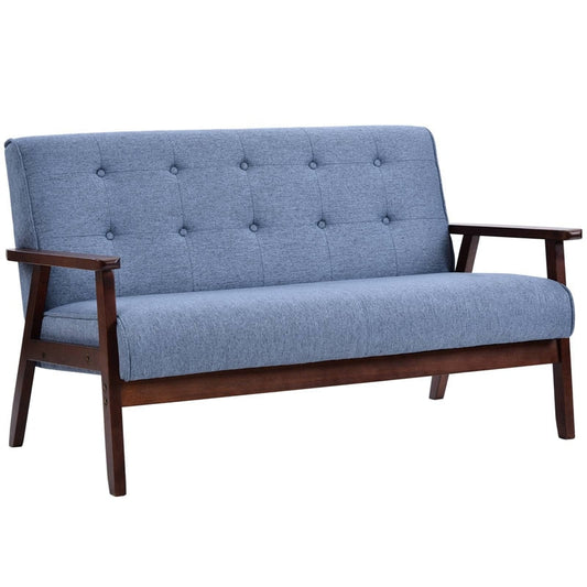 Blue Solid Sofa Leather 2-Seat Couch