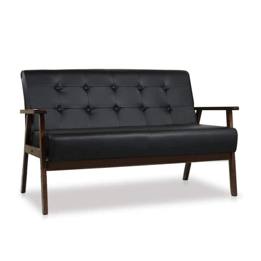 Black Solid Sofa Leather 2-Seat Couch