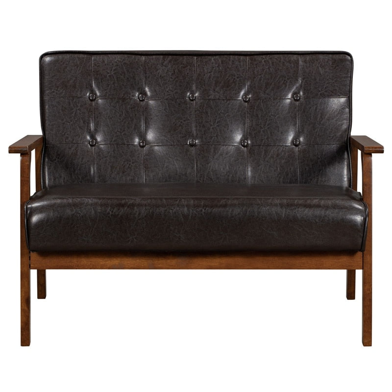 Brown Classic Sofa Leather Style  2-Seat Couch